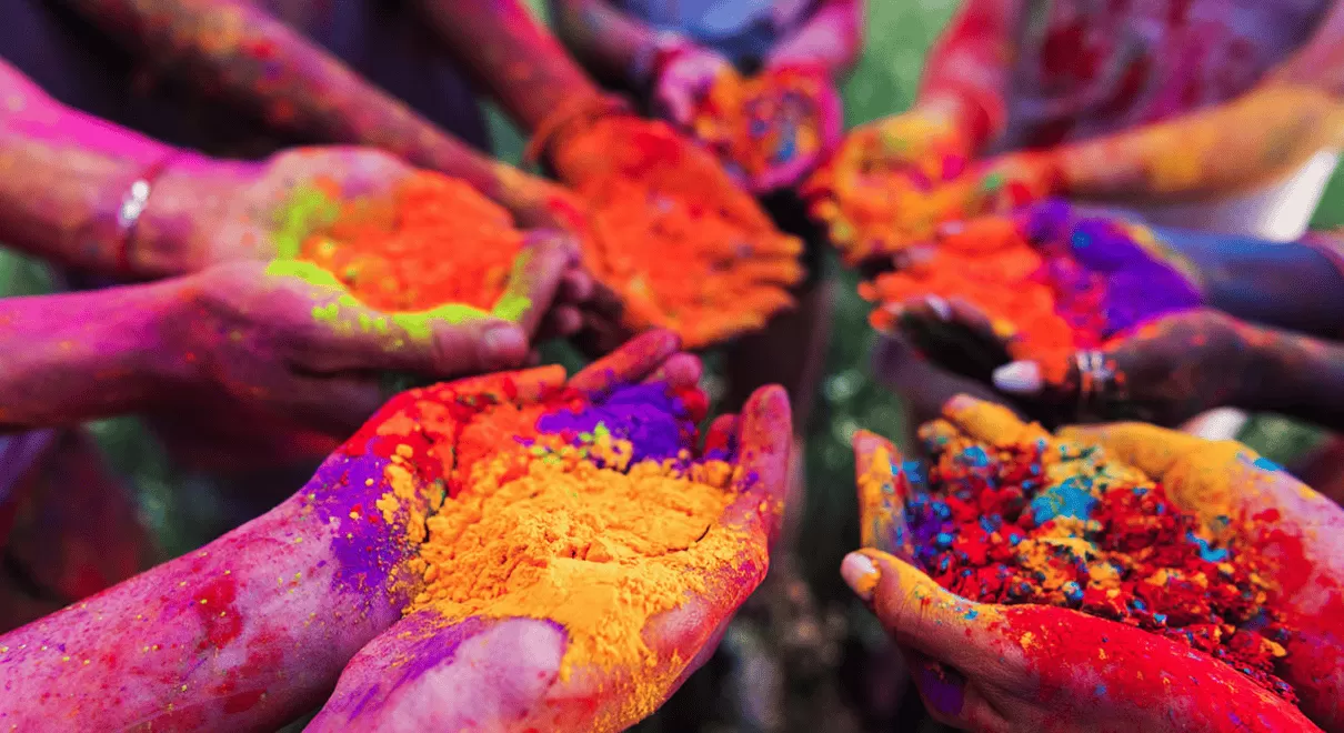 Holi Festival 2018 Nepal celebration with people throwing colored powder