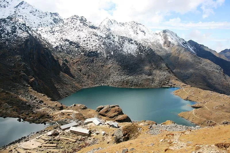 Langtang trek trail with mountain views and Langtang Valley in Nepal