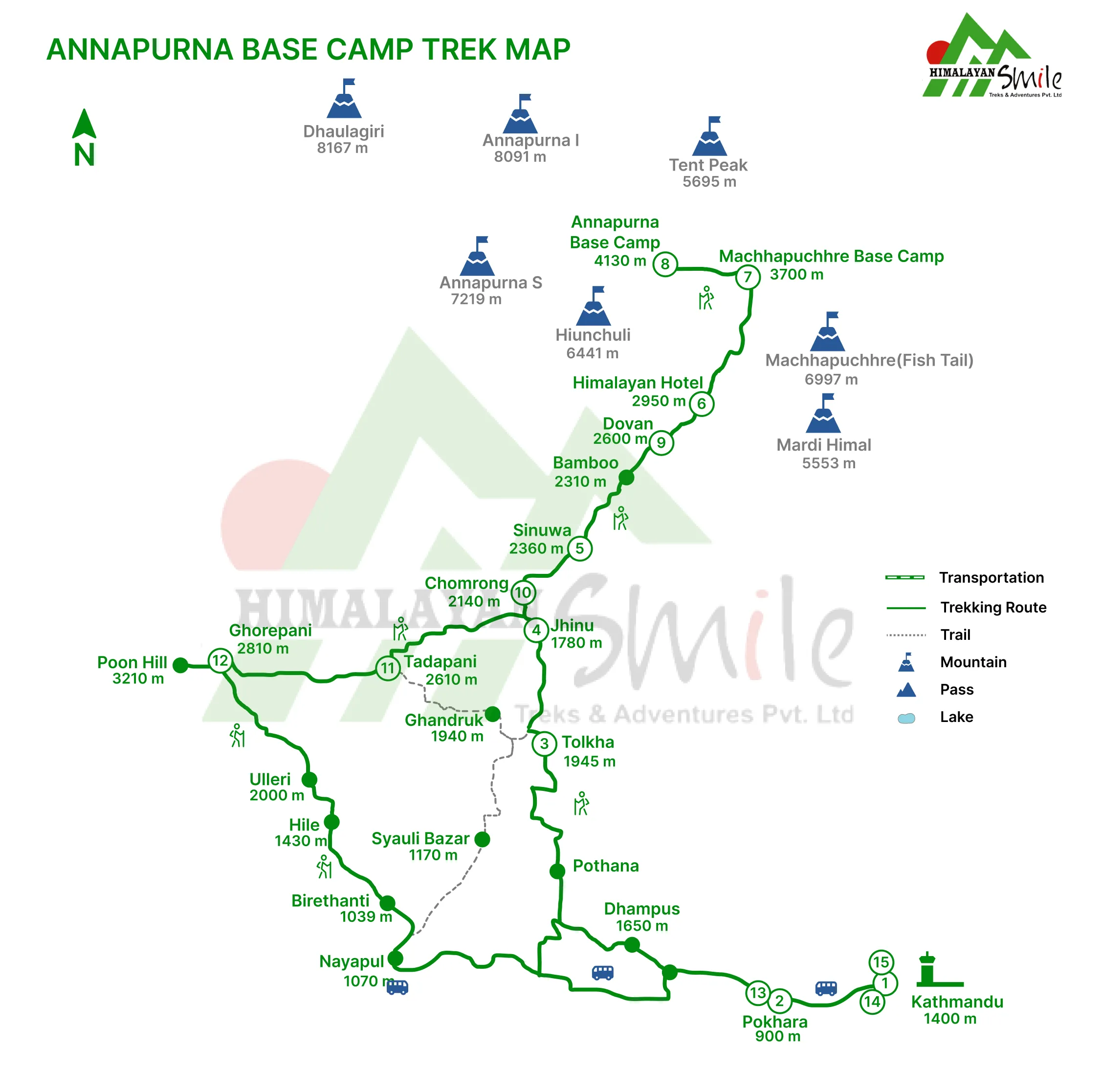 Christmas and New Year Holidays Annapurna Himalaya Base Camp map 
