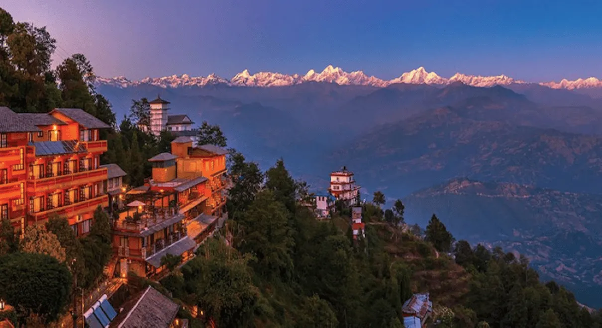 Easy trekking trail in Nepal with mountain views and rice in the field