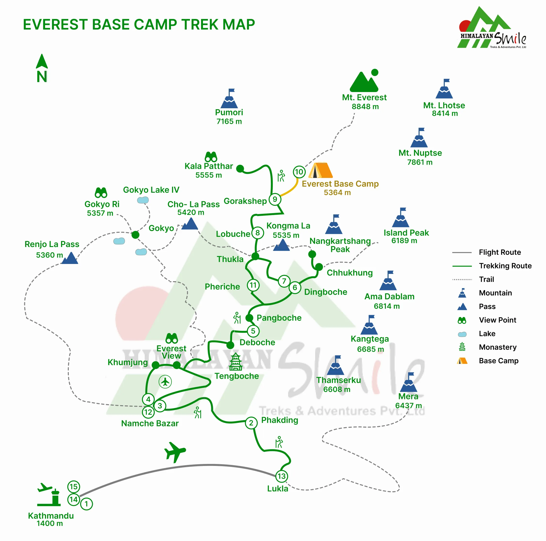 Everest Base Camp Trek with Helicopter Return map 